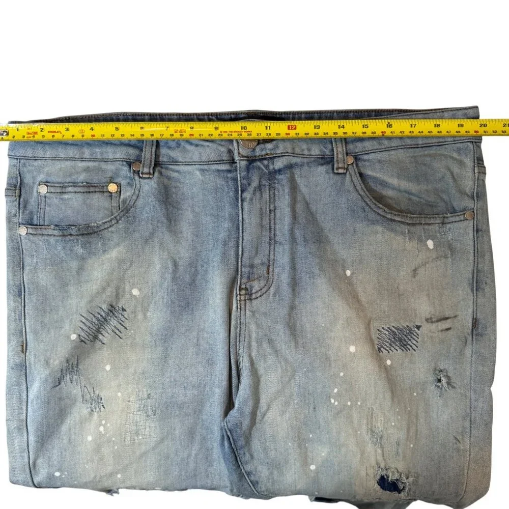 THRT Distressed Splatter Jeans Men 40x32 Lt Wash Ripped Distressed Grunge Street - Picture 13 of 16